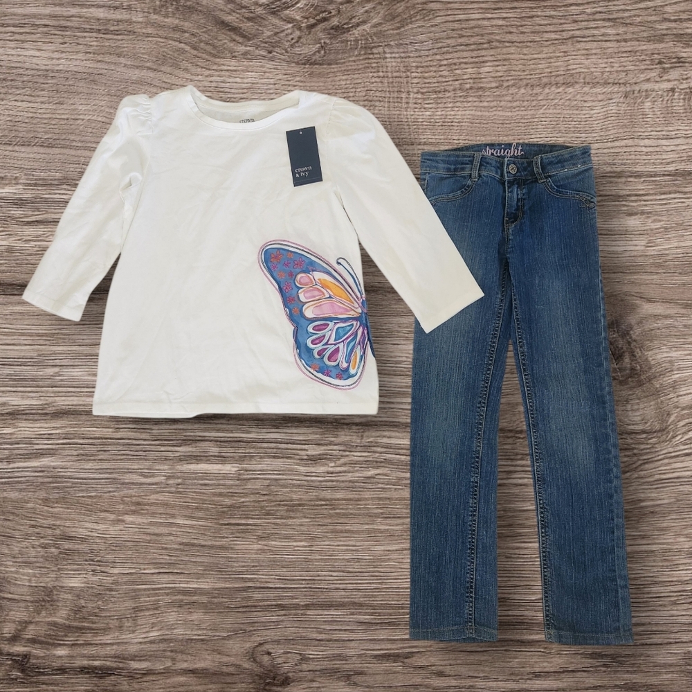 Girls Crown & Ivy Butterfly Top NWT Gymbore Jeans Sz 10